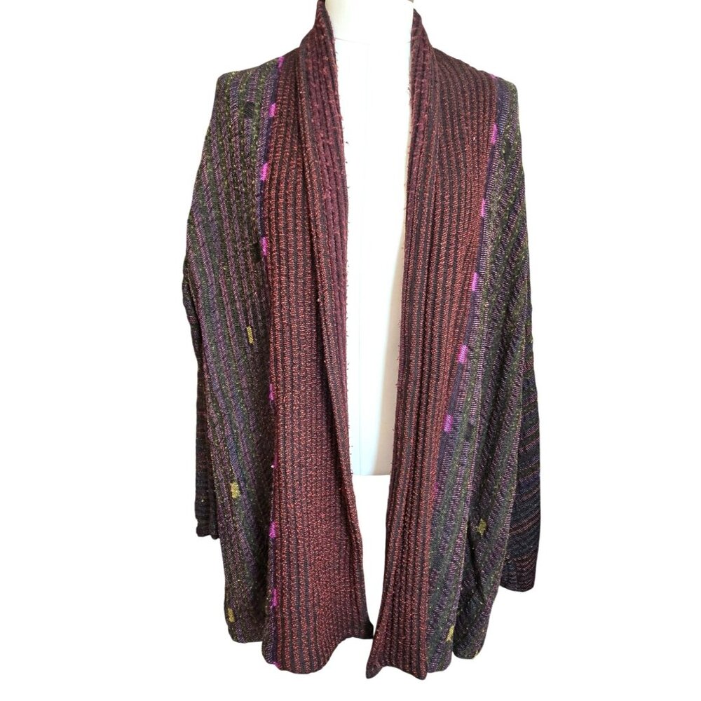 Susan Neal Handwoven Multicolor Open Front Jacket Cardigan Reversible CM2056